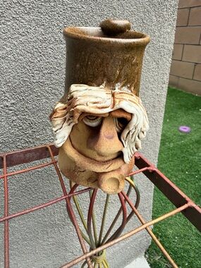 Vintage Handmade Stoneware Folk Art Face Jug | Signed | Grotesque Pottery |